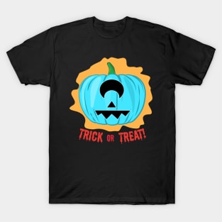 Blue Alien One-eyed Spooky Halloween Pumpkin - Funny T-Shirt